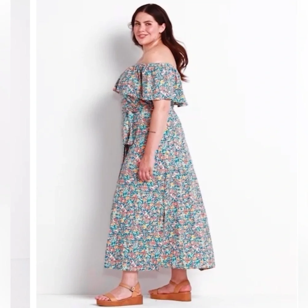 New Lane Bryant Convertible Off the Shoulder Maxi Dress Floral Blue Orange 18-20 - Picture 3 of 14